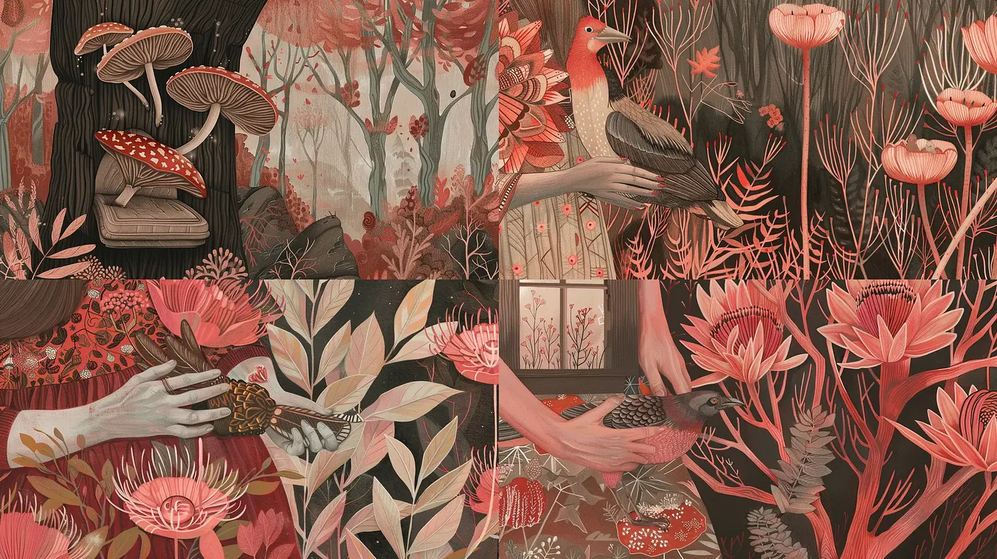 Autumnal Enchantment: A Harmonious Fusion of Rich Tones and Organic Motifs - Midjourney sref style