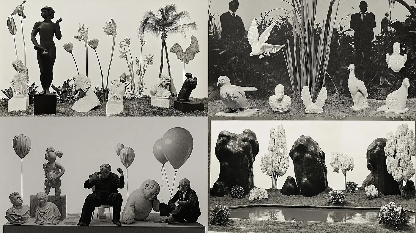 Monochrome Tableaus of Surreal Serenity - Midjourney sref style