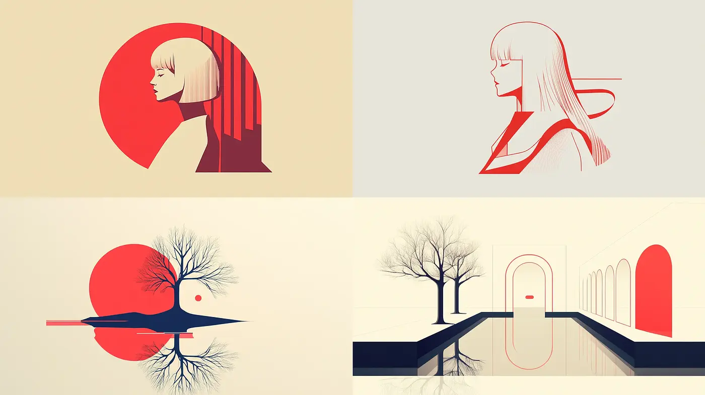 Contemporary Minimalist Fusion with Retro Colors and Geometric Shapes - Midjourney sref style