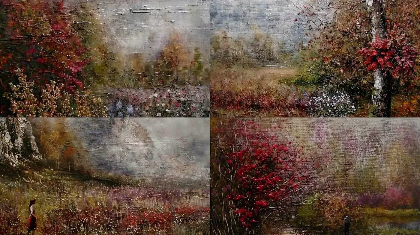 Harmonious Landscape Scenes with Rich Textural Depth - Midjourney sref style