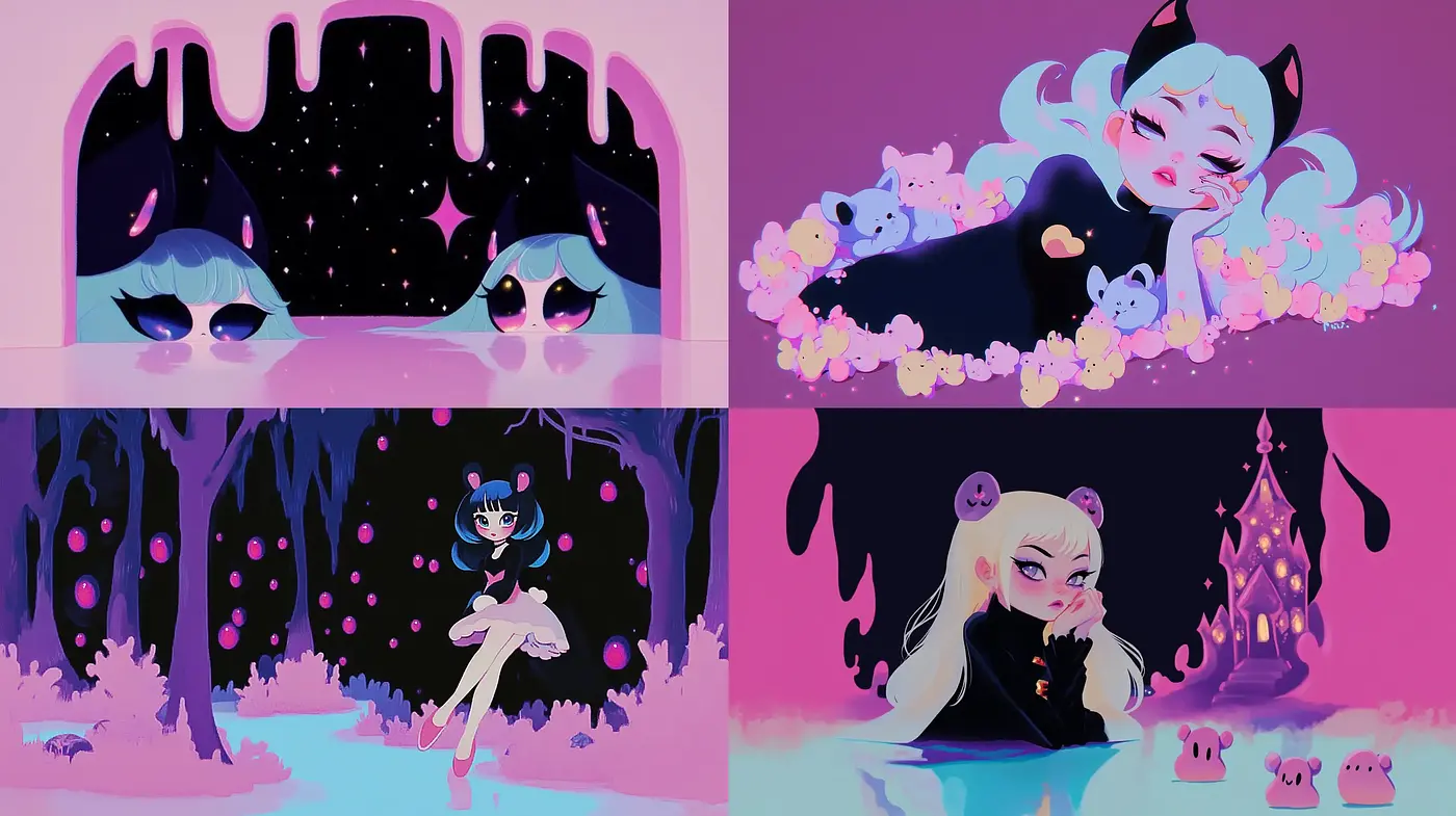 Dreamlike Pastel Symphony with Whimsical Anime Influence - Midjourney sref style