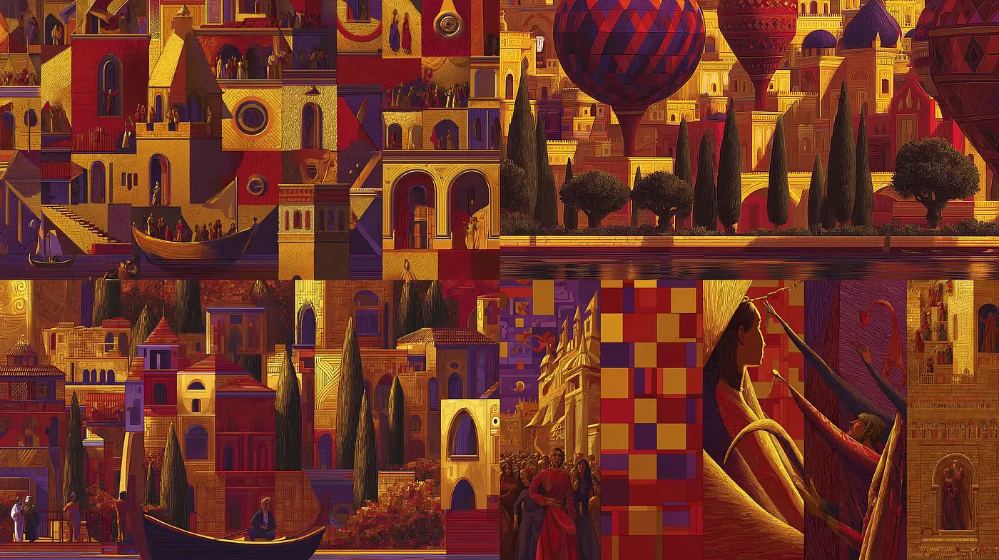 Vibrant and Geometric World of Architectural Harmony - Midjourney sref style