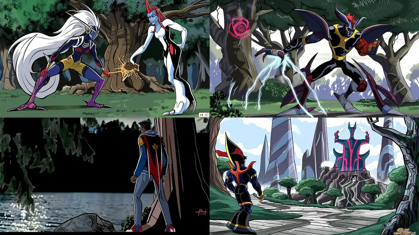 Dynamic and Vivid Animation with a Futuristic Fantasy Element - Midjourney sref style