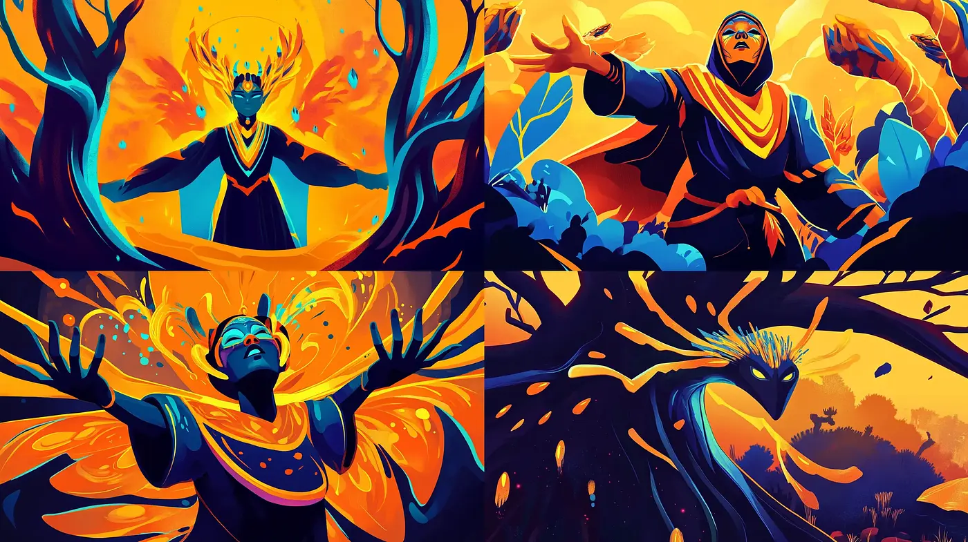 Vibrant Abstract Expressive Portraits with a Fiery Color Scheme - Midjourney sref style