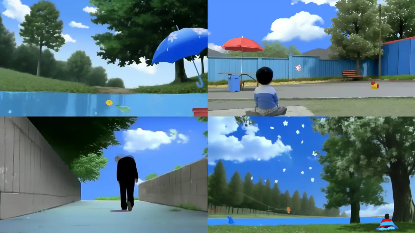 Serene Blue-Skied Reveries: A Harmonious Blend of Calm Azure and Pastoral Greens in Stylized Animation - Midjourney sref style