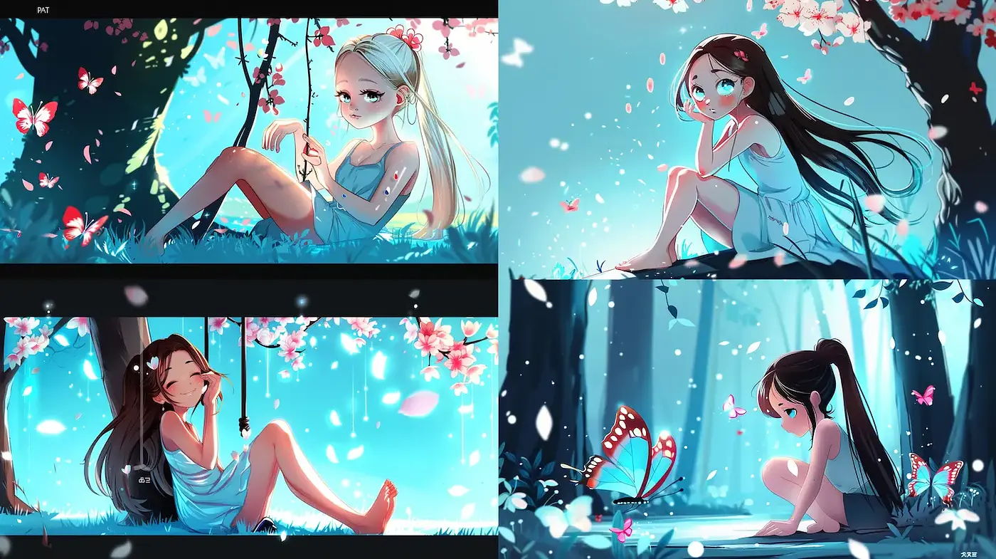Dreamy and ethereal character illustration with vibrant nature elements - Midjourney sref style