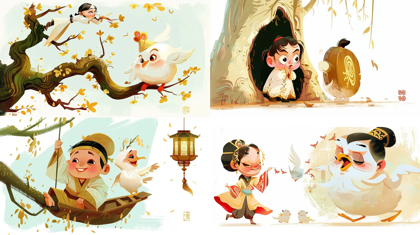 Enchanting Whimsy in Golden Brushstrokes: A Fantastical East Asian-Inspired Artistic Fusion - Midjourney sref style