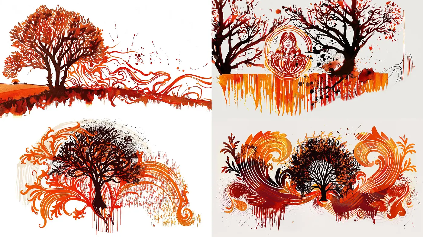 Autumn Blaze Ink Dance: Synthesis of Fluid Dynamism and Nature's Rhythms - Midjourney sref style