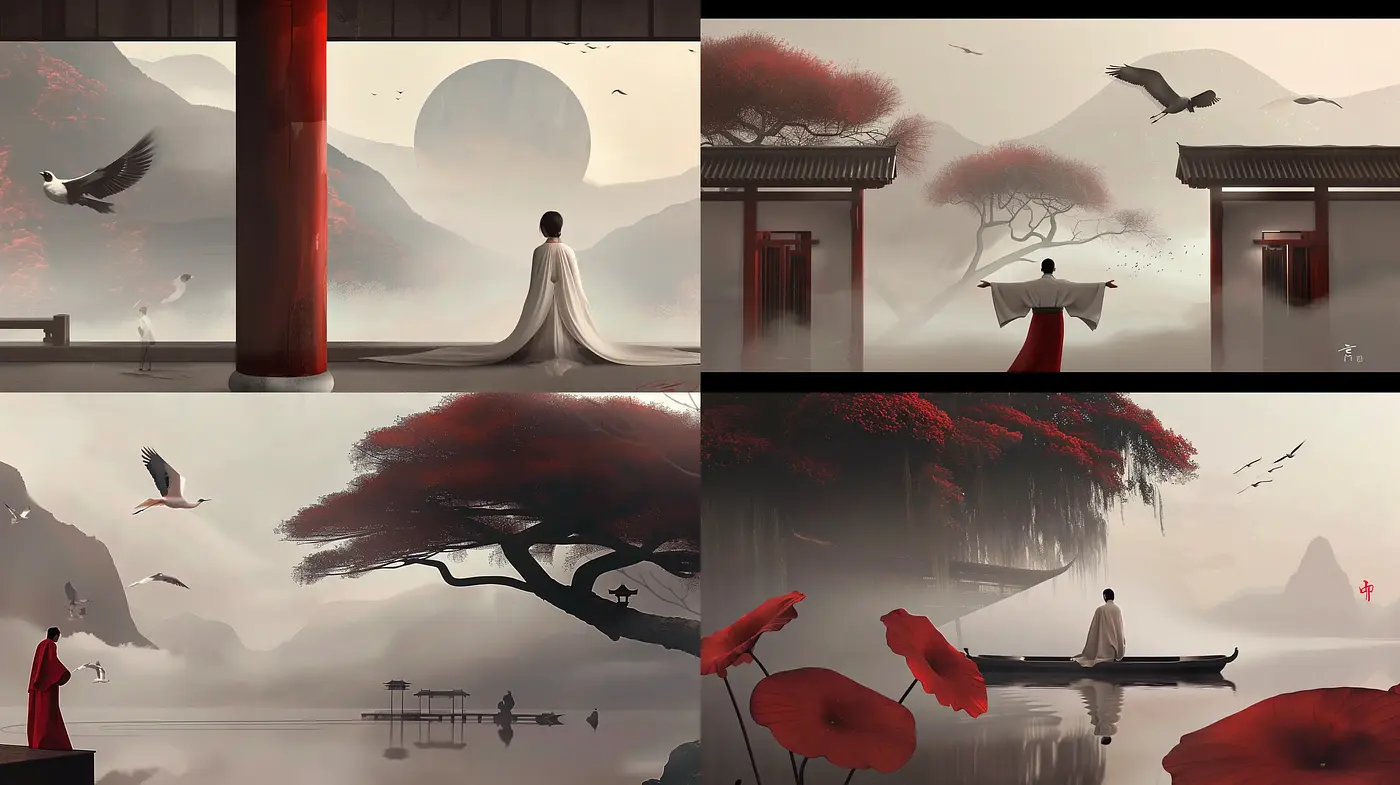 Serene East Asian-Inspired Atmospheric Illustrations - Midjourney sref style