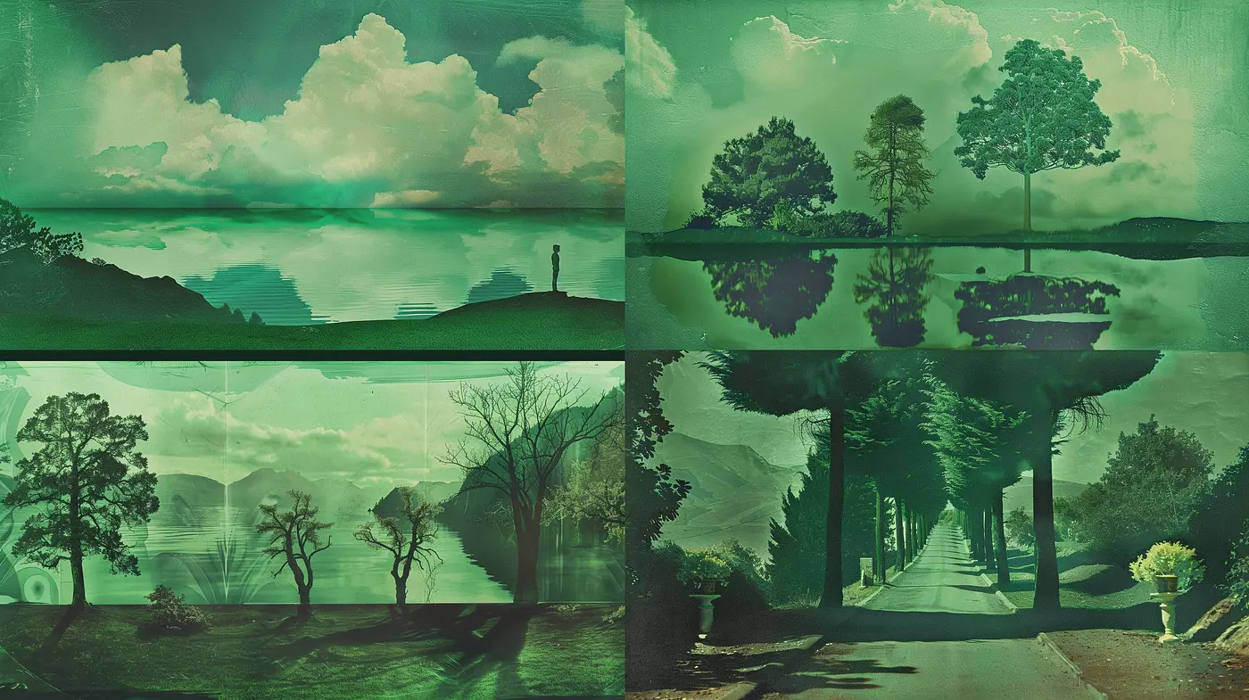 Ethereal Verdant Dreamscape: A Study in Consistent Chromatic Harmony and Textured Serenity - Midjourney sref style