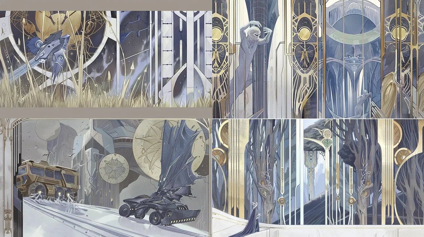 Ethereal Art Nouveau Reverie: A Fusion of Enigmatic Natural Forms and Futuristic Motifs - Midjourney sref style
