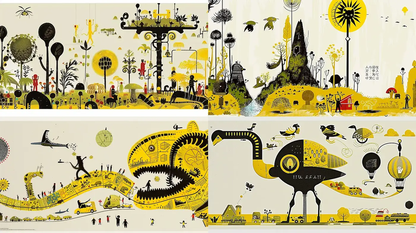 Whimsical and Graphic Nature-Inspired Illustrations with a Playful Touch - Midjourney sref style