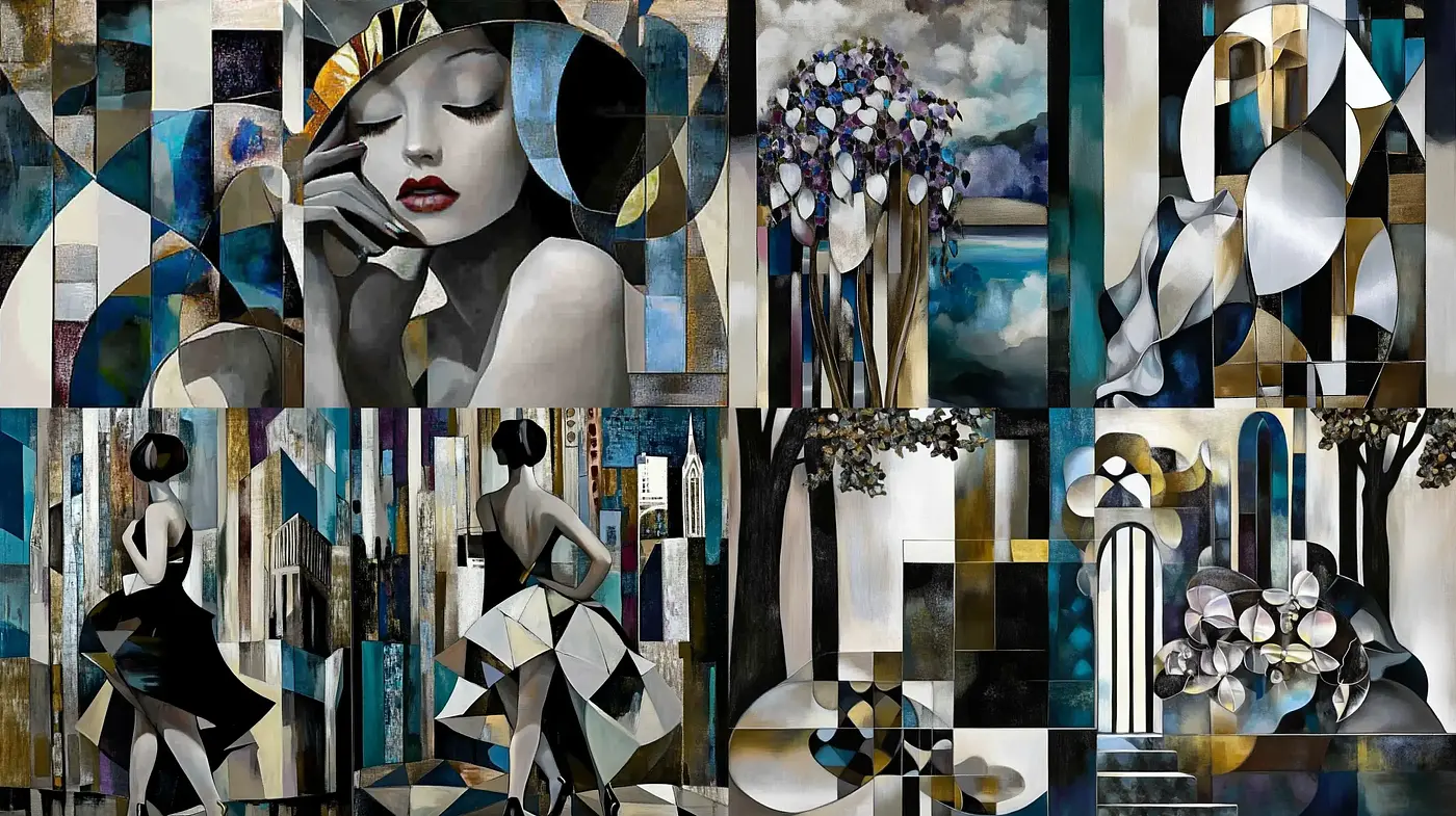 Harmonious Cubist Elegance with a Monochromatic Symphony - Midjourney sref style
