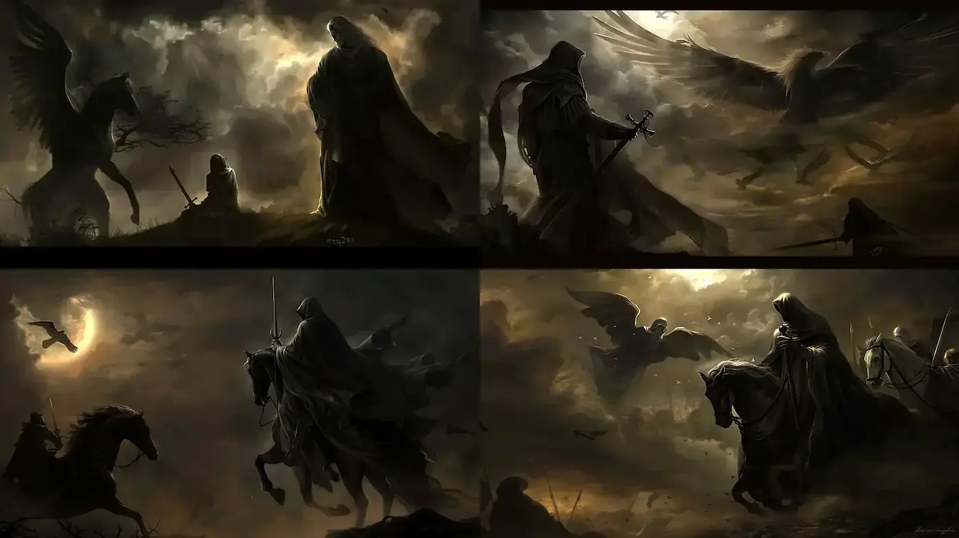 Ethereal Dusk: A Dark Fantasy Tapestry in Sepia Tones - Midjourney sref style