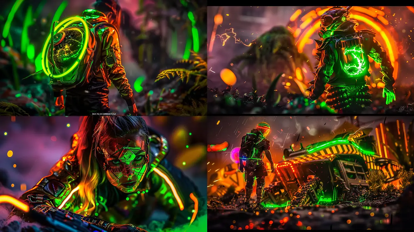 Neon Dystopia: A Vivid Cybernetic Dreamscape - Midjourney sref style