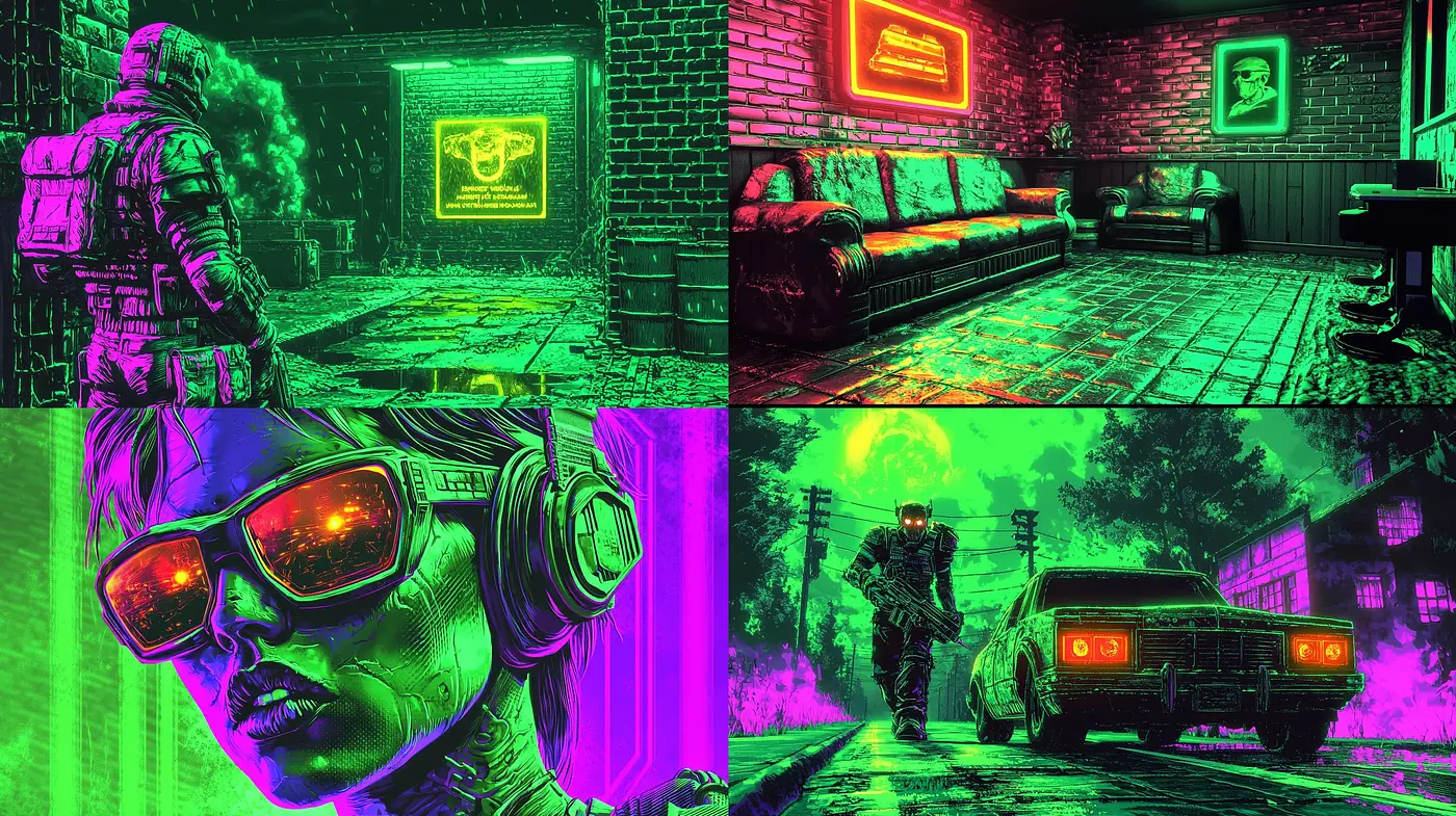 Neon Retrofuturism with a Cyberpunk Edge - Midjourney sref style