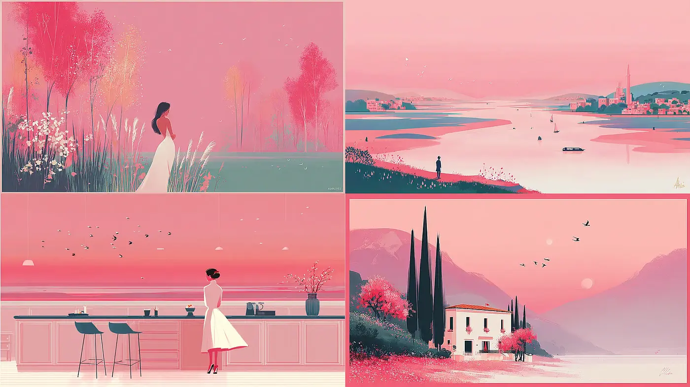 Serene and Dreamlike Landscape with Vintage Aesthetic - Midjourney sref style