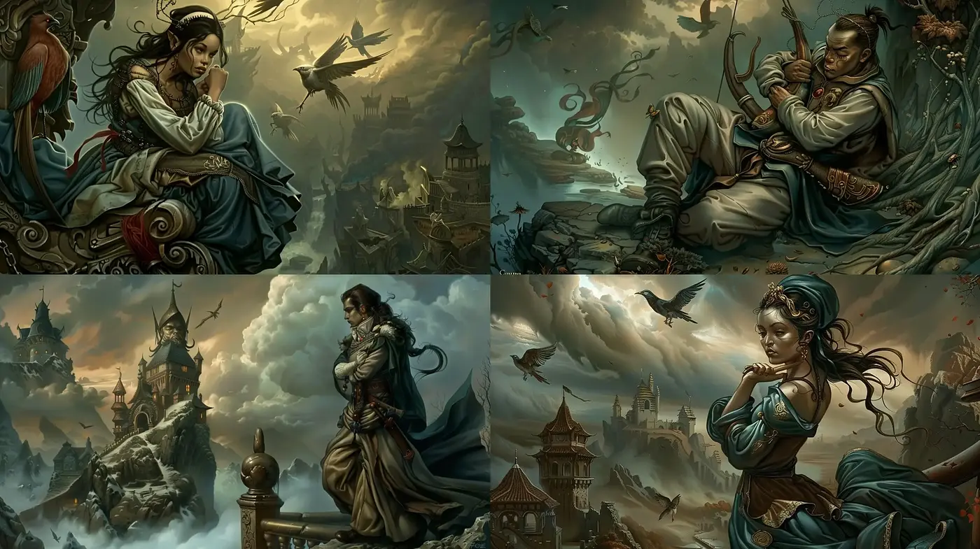 Epic Fantasy Dreamscapes with Renaissance Influences and Vibrant Textures - Midjourney sref style
