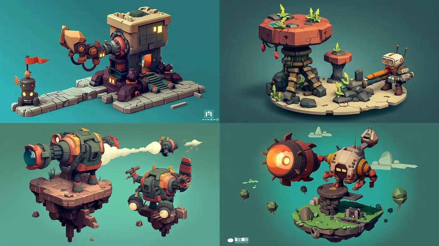 Playful and whimsical futuristic environments with a hint of rugged charm - Midjourney sref style