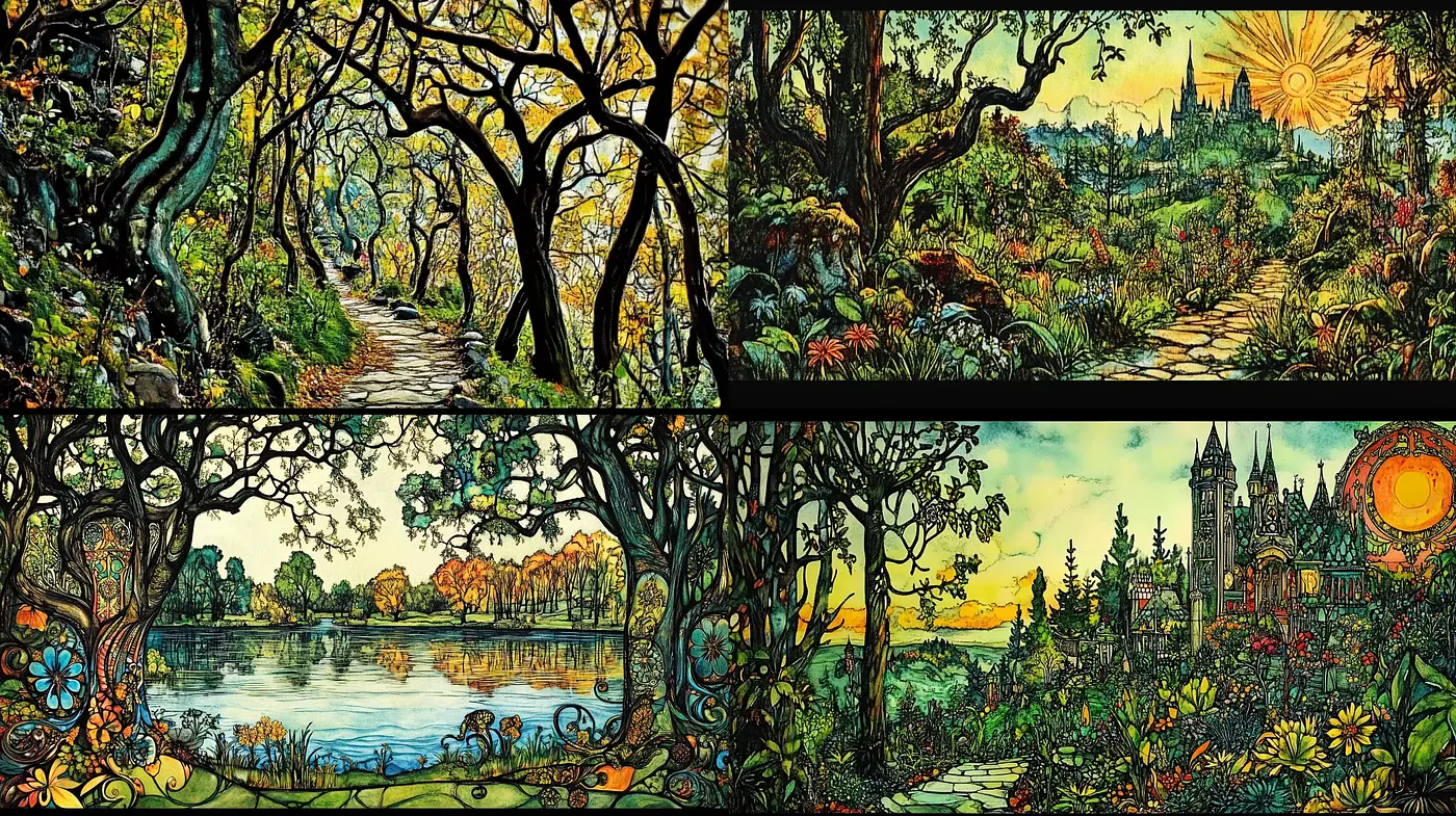 Enchanted Nature in Stained-Glass Illusion - Midjourney sref style