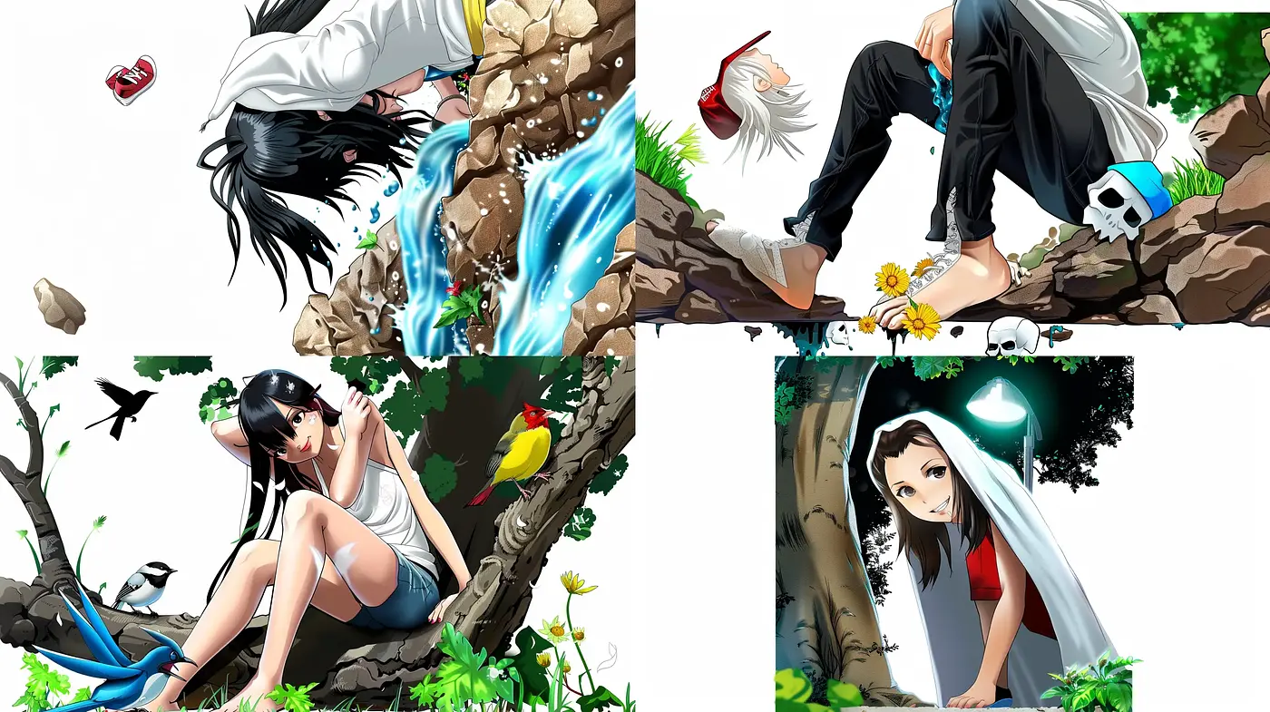 Vibrant Anime-Inspired Natural Vignettes with a Luminous Palette - Midjourney sref style
