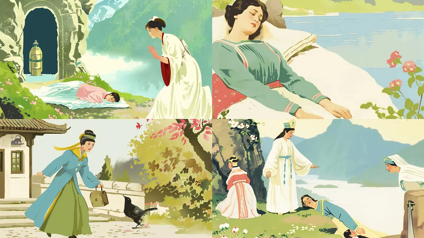 Ethereal Pastoral Harmony: A Serene Blend of Vintage Hues and Dreamlike Texture - Midjourney sref style