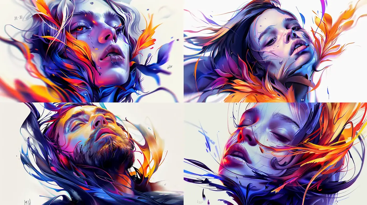 Vibrant and ethereal portraits encapsulating emotion and movement - Midjourney sref style