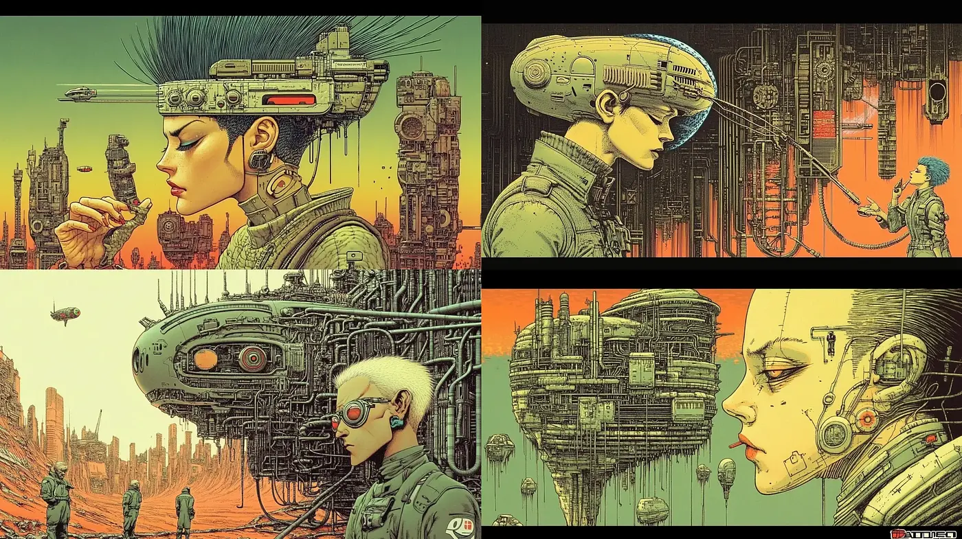 Futuristic Neo-Surrealism with a Retro Cyberpunk Flair - Midjourney sref style