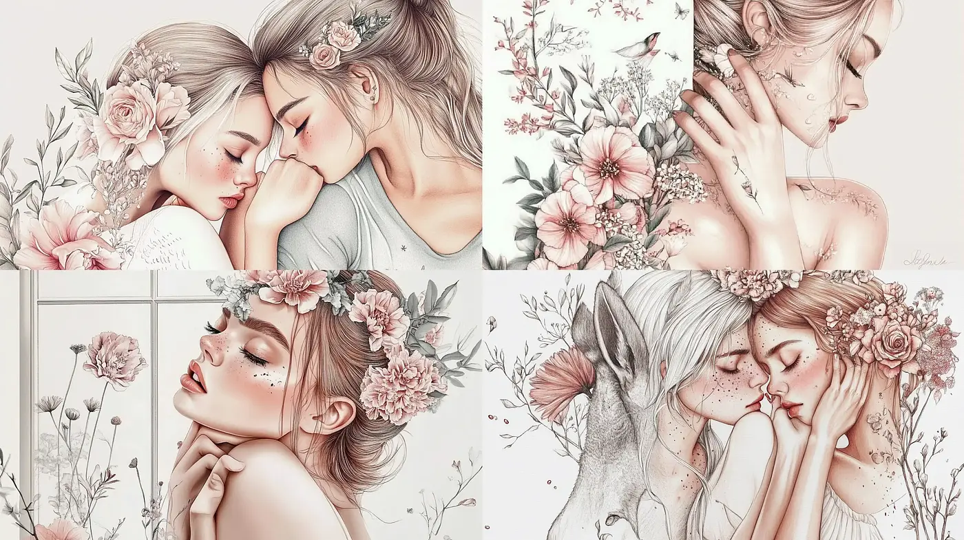 Soft Pastel Portraiture with Romantic Floral Motifs - Midjourney sref style