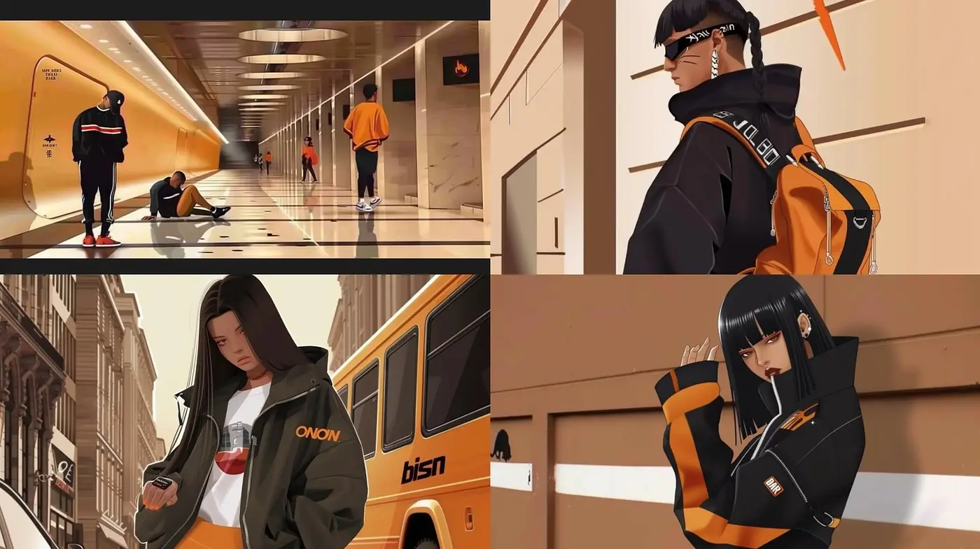 Urban Chic with a Tinge of Futuristic Anime Influence - Midjourney sref style