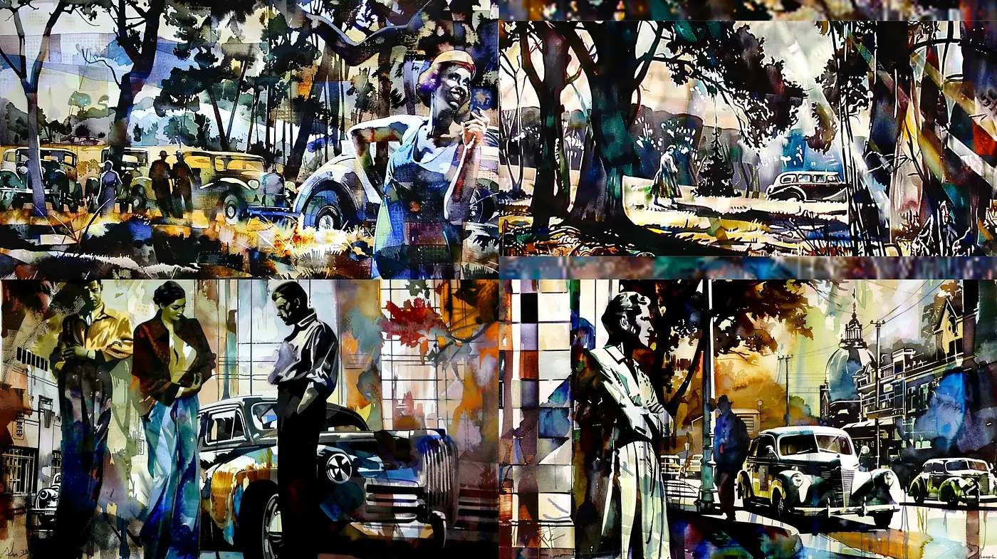 Dynamic Watercolor Fusion with Abstract Expressionist Influence - Midjourney sref style