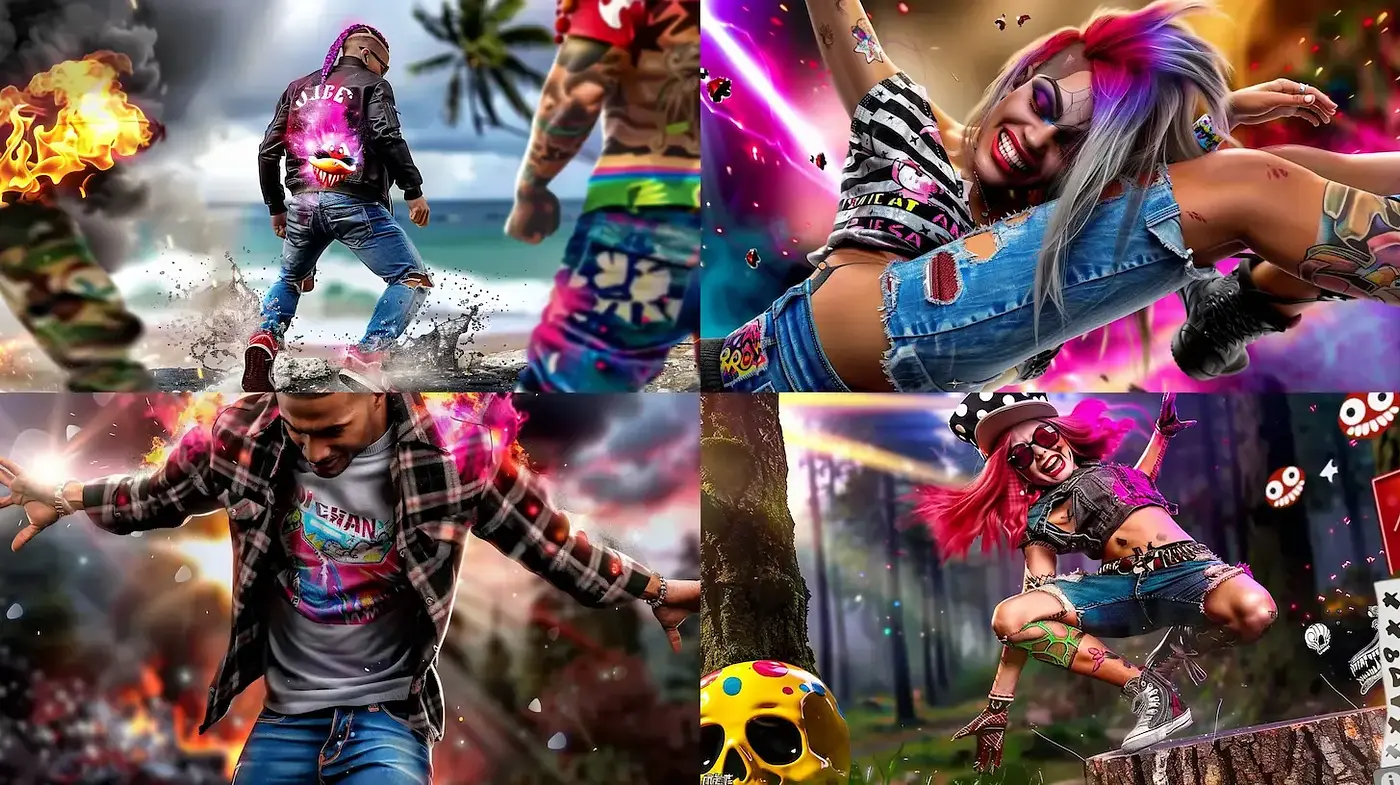 Dynamic Skater Punk Fusion with Hyperrealistic and Vibrant Detailing - Midjourney sref style