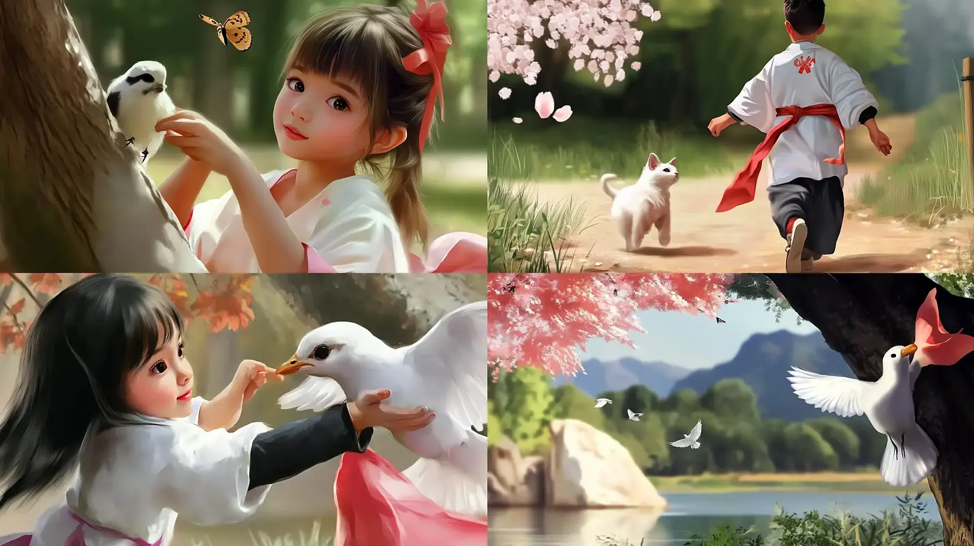 Idyllic Nature Harmony: A Serene Digital Composition with Anime Influences - Midjourney sref style
