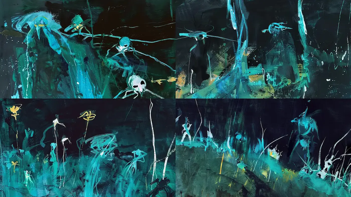 Eerie and Ethereal Abstract Exploration with Fluid Textures - Midjourney sref style