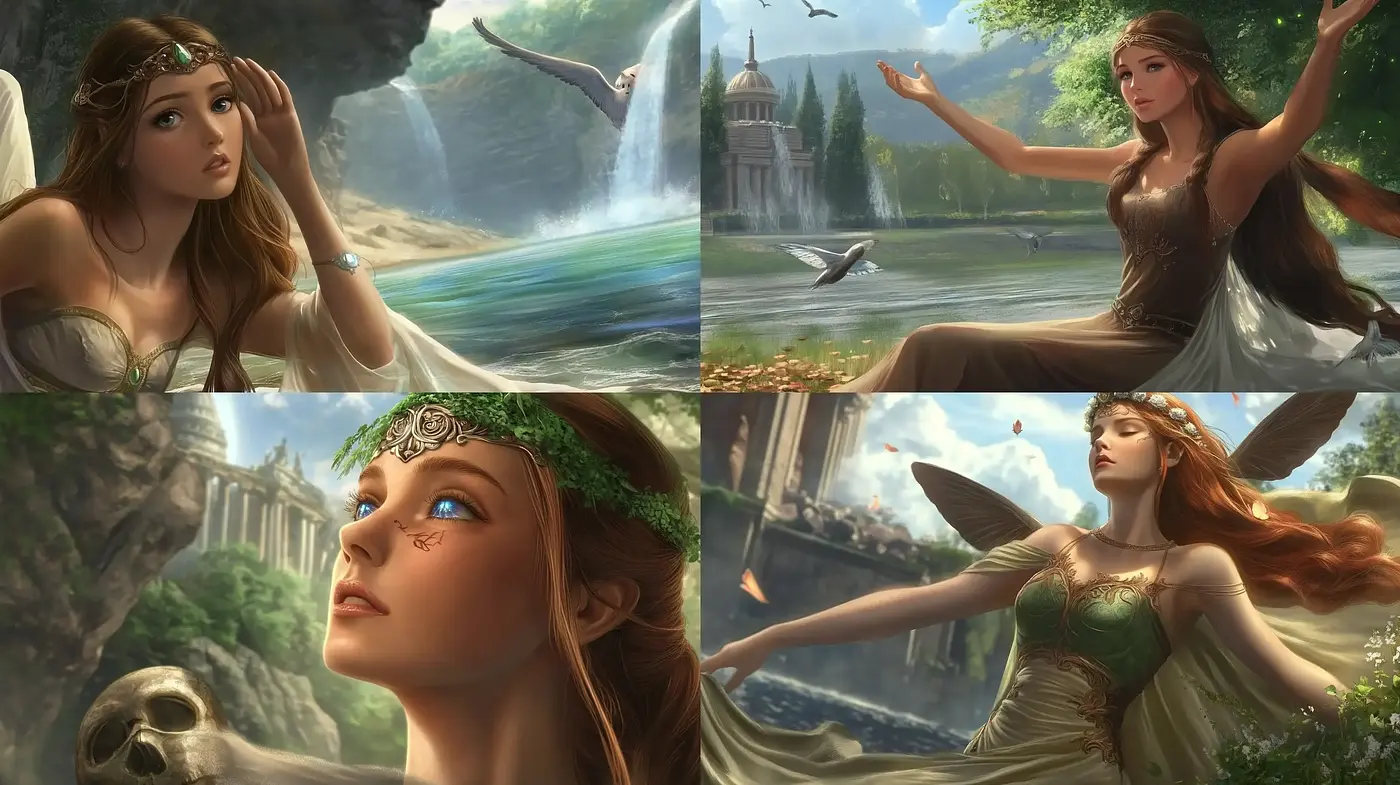 Ethereal Fantasy Landscape with Mythical Maiden - Midjourney sref style