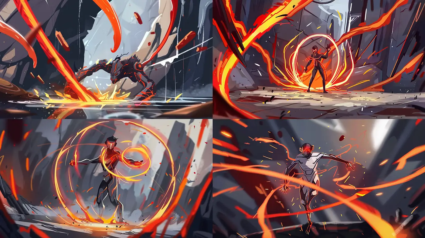 Dynamic Brushstroke Energy in a Vivid Crimson and Slate Dance - Midjourney sref style