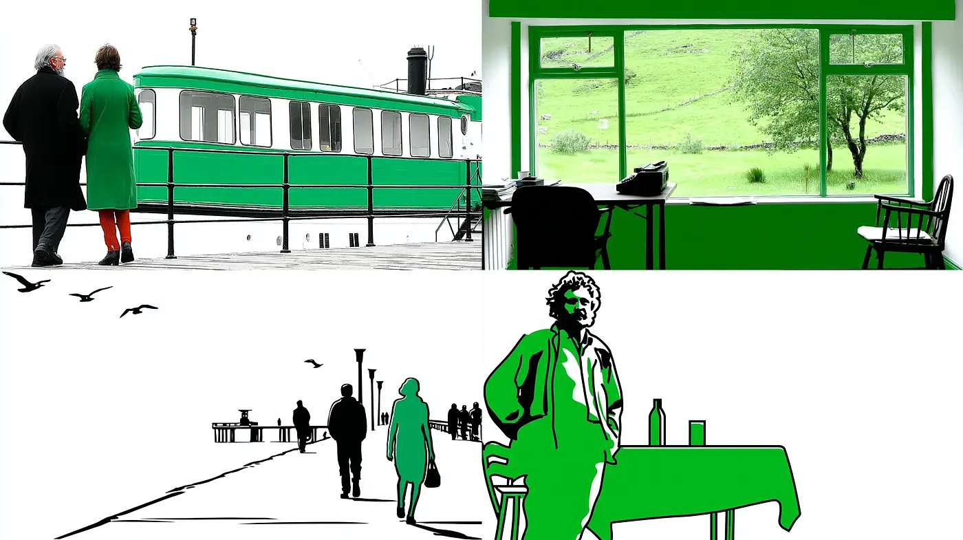 Contemporary Interpretations of Green-Themed Urban Scenes - Midjourney sref style