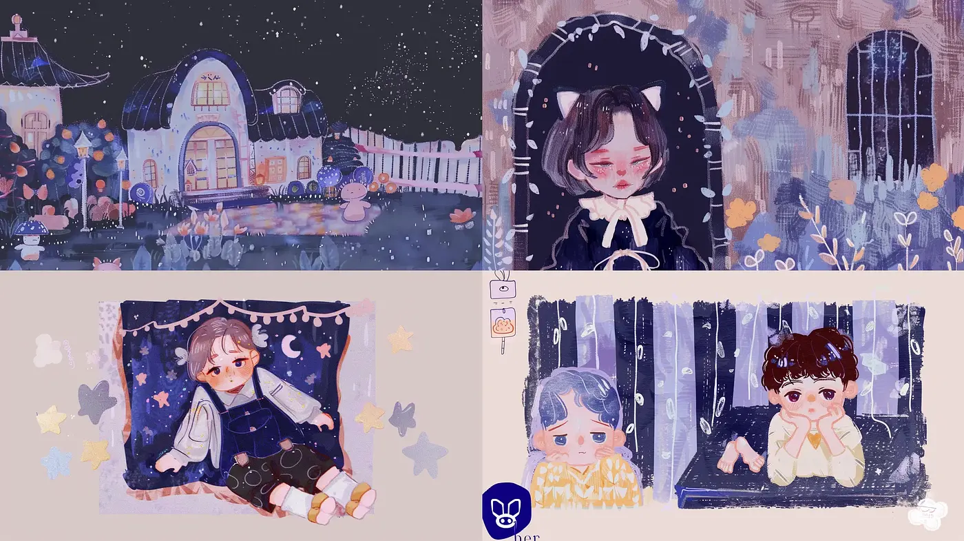 Whimsical Nighttime Storybook Illustration - Midjourney sref style