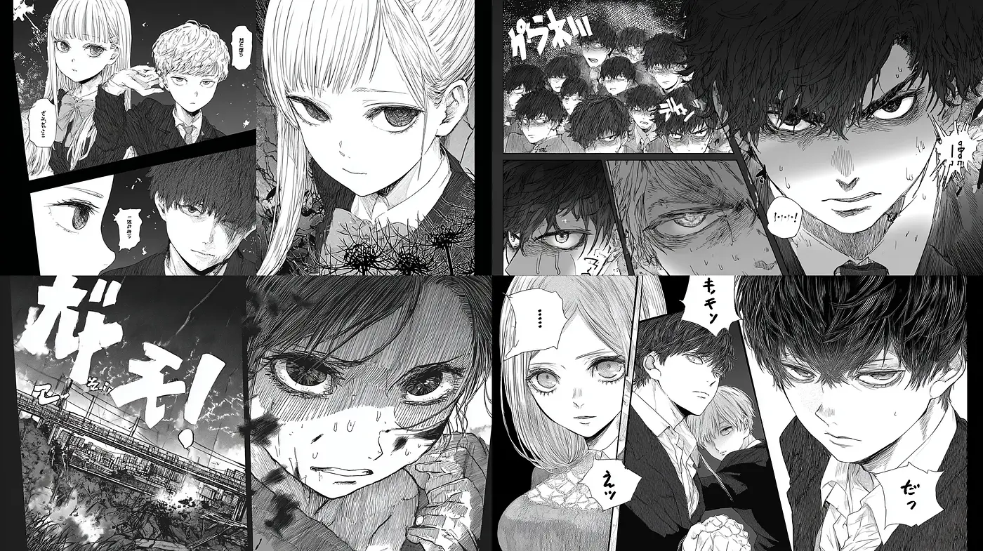 Intense and Dramatic Manga-Inspired Aesthetic with Dark Undertones - Midjourney sref style