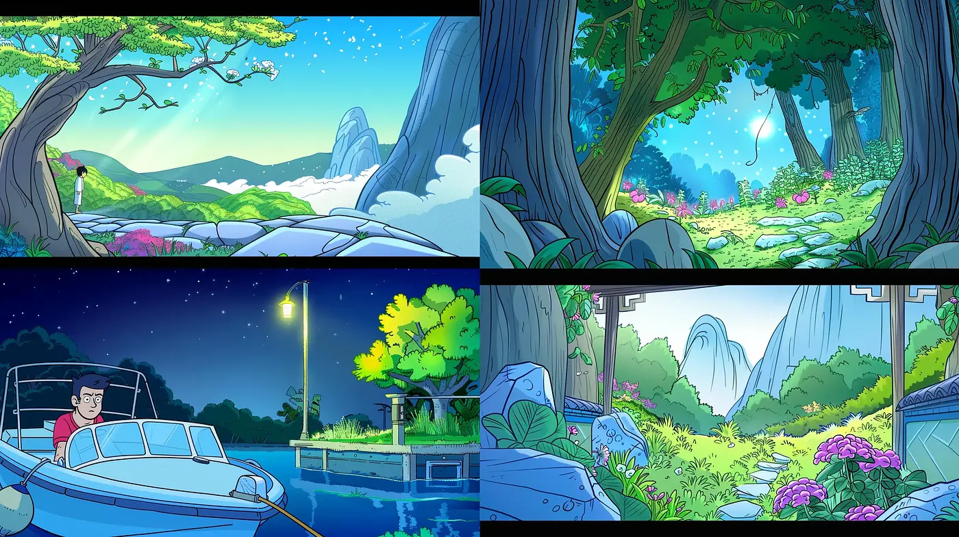 Luminous Enchantment in a Surreal Comic Garden - Midjourney sref style