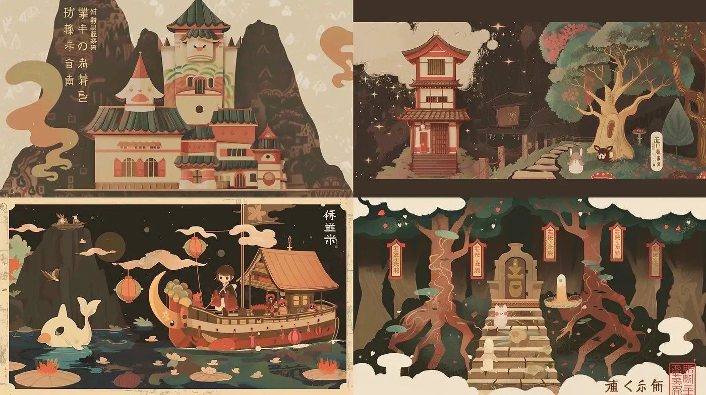 Harmonious East Asian-Inspired Storybook Illustrations - Midjourney sref style