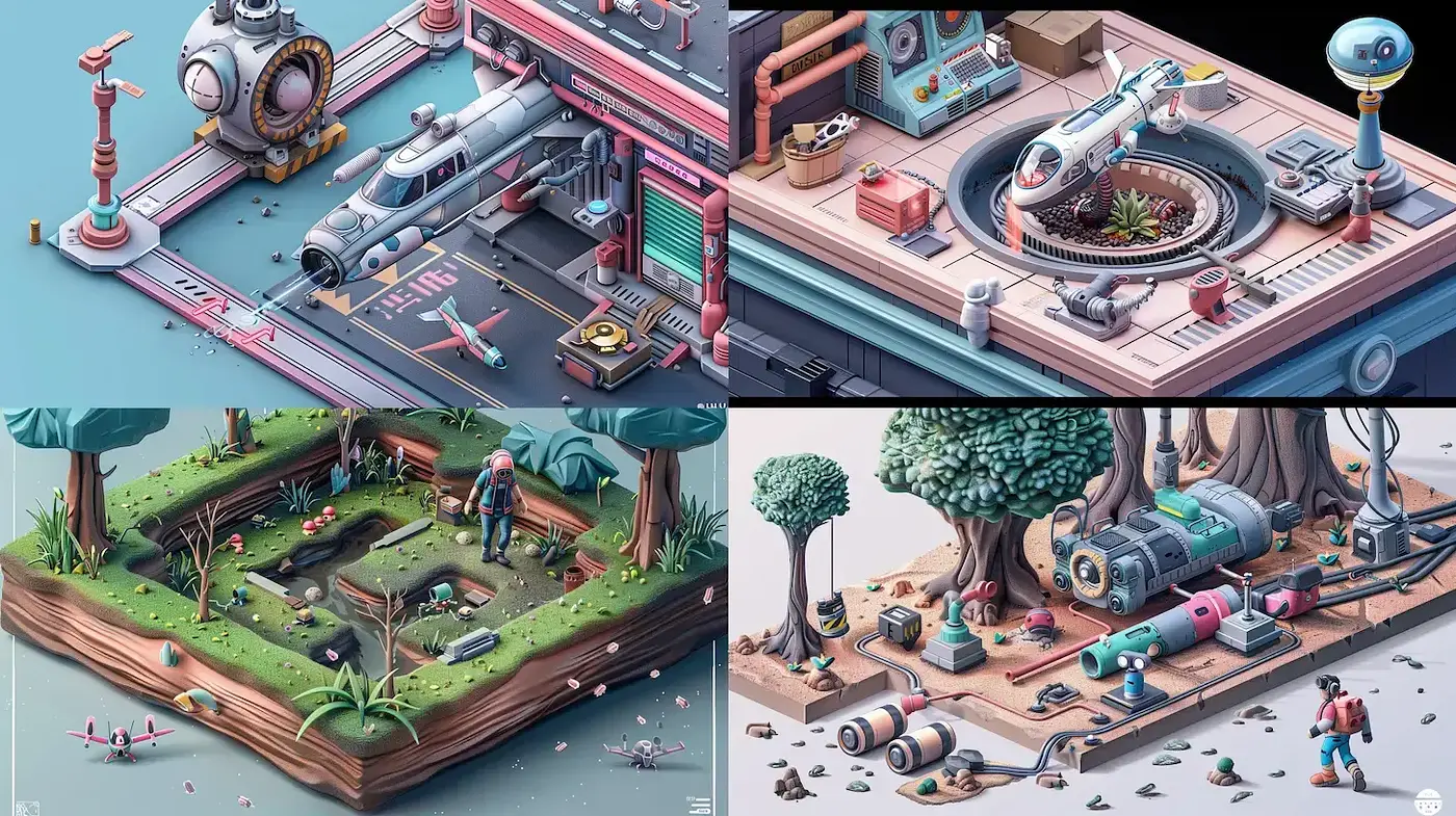 Stylized Pastel Panoramas of Quirky Techno-Fantasy Worlds - Midjourney sref style