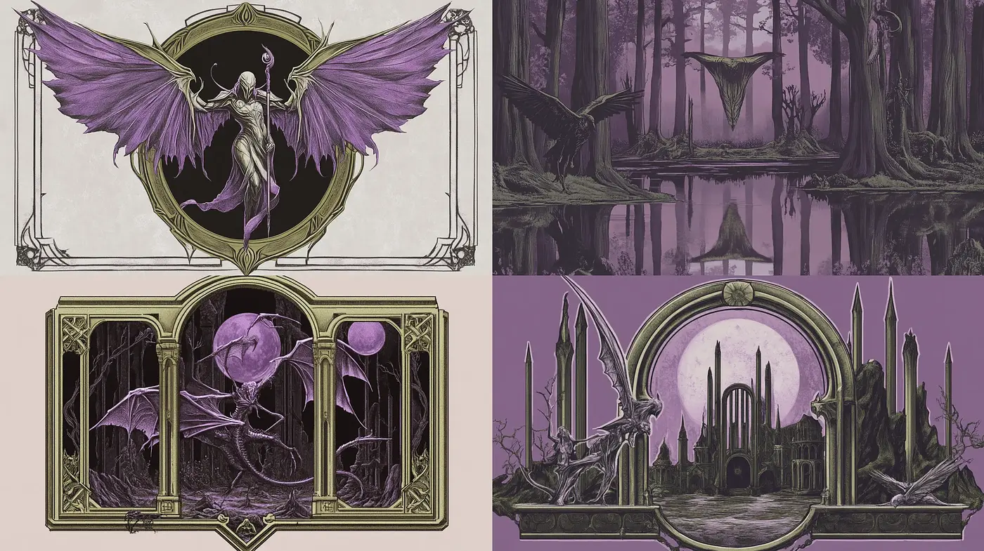 Gothic Fantasy in Muted Amethyst Hues - Midjourney sref style