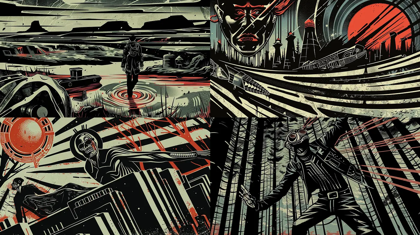 Ethereal Retrofuturism: A Homage to Vintage Sci-Fi Within Expressive Abstract Forms - Midjourney sref style