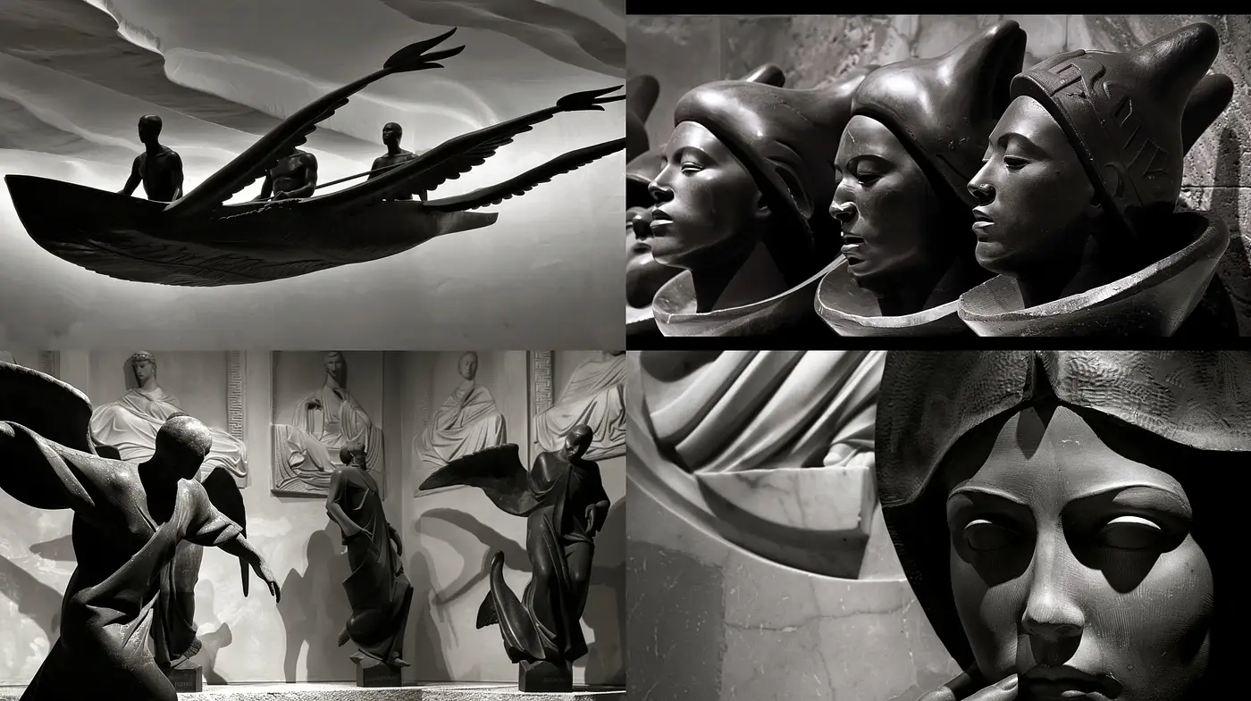 Monochromatic Elegance: A Study in Shadow and Sculptural Form - Midjourney sref style