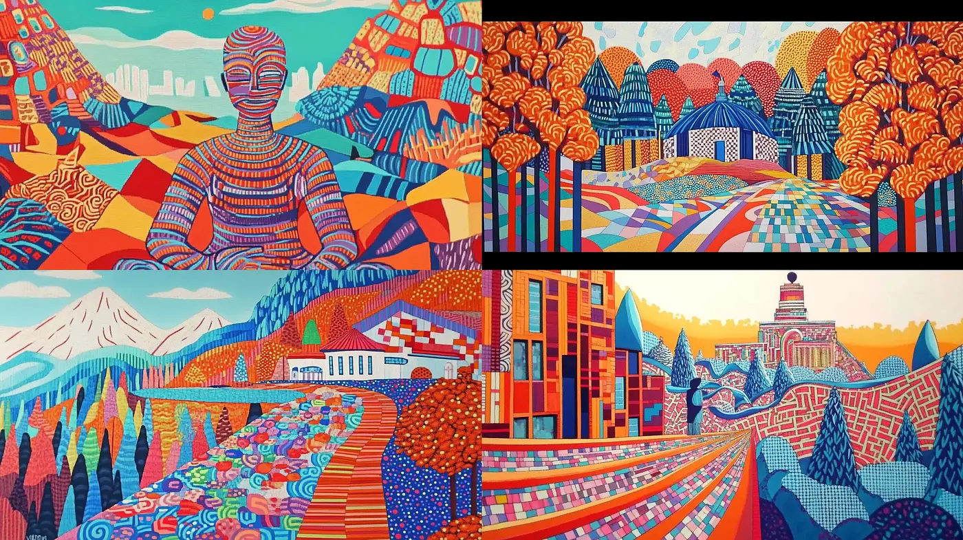 Vibrant Mosaic of Geometric Narratives - Midjourney sref style