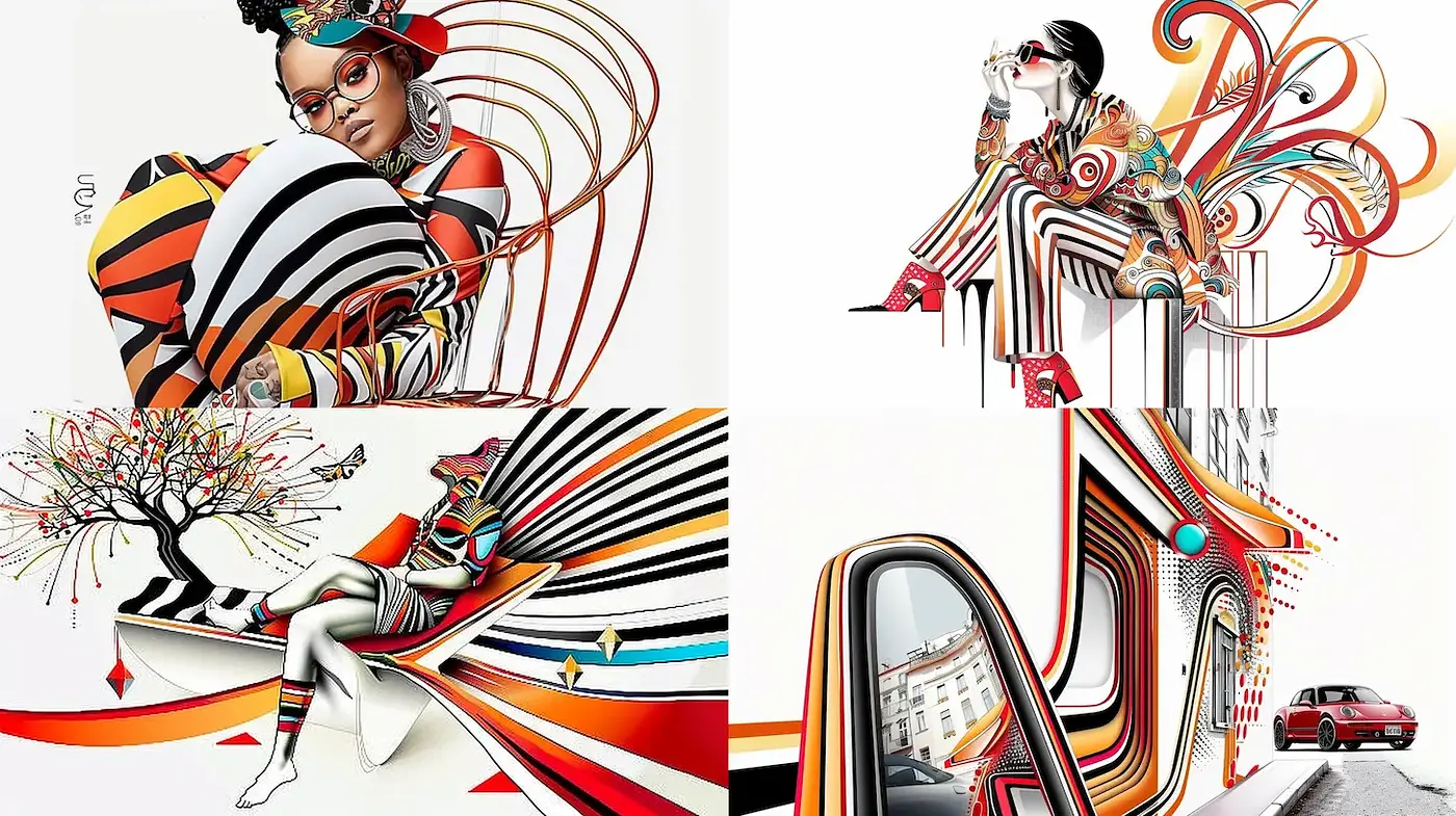 Vibrant and Dynamic Art with Bold Lines and Geometric Patterns - Midjourney sref style