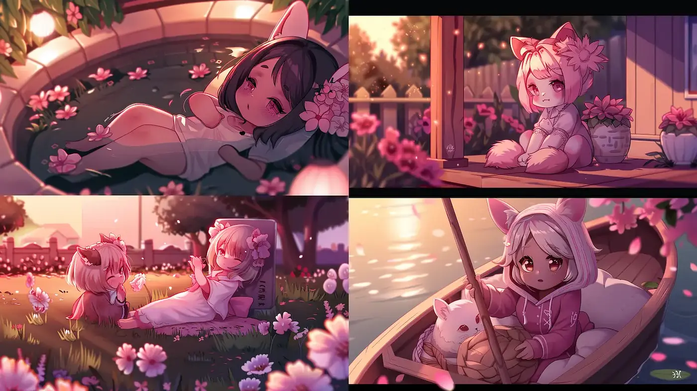 Charming pastel illustrations with a whimsical and serene atmosphere - Midjourney sref style