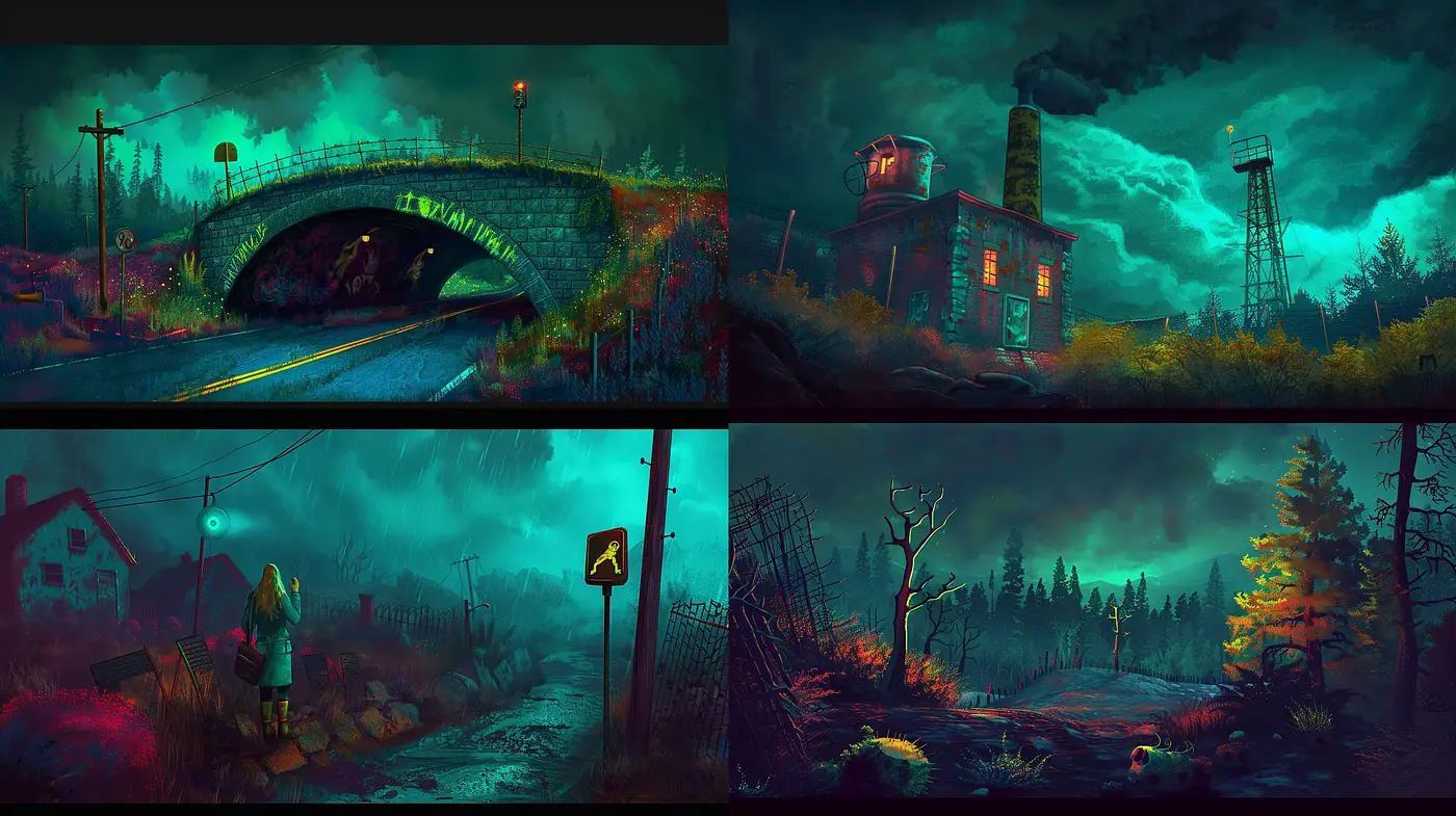 Neon-Noir Dystopian Dreamscape - Midjourney sref style