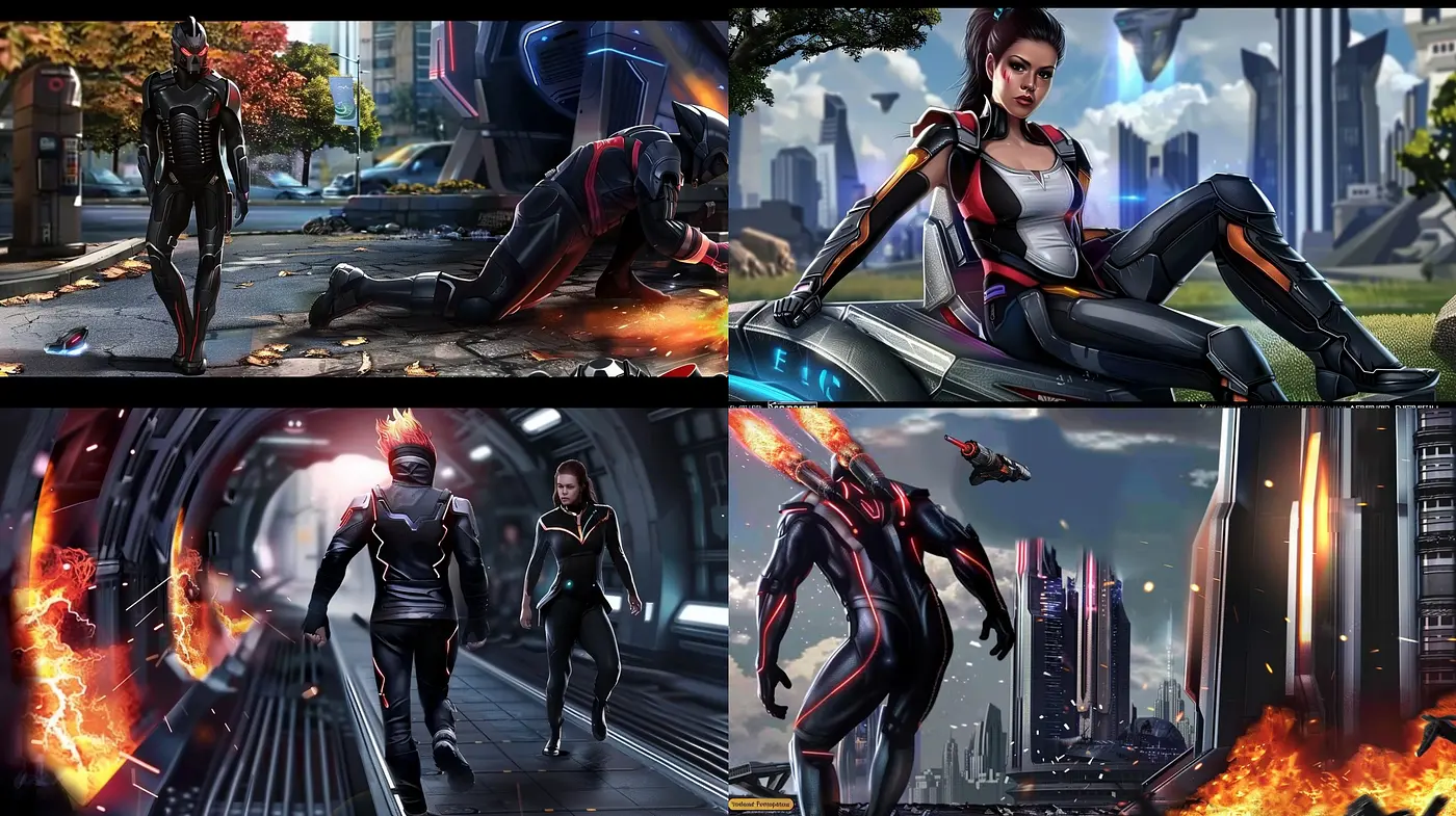 Futuristic Noir Hues: Consistent Elements in a Diverse Visual Tapestry - Midjourney sref style